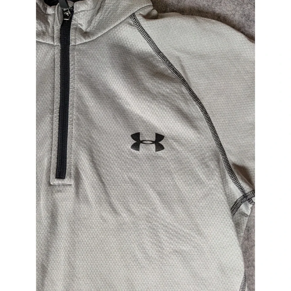 Under Armour ColdGear Mens Gray Textured 1/4 Zip Fitted Training Pullover SM - Picture 5 of 9